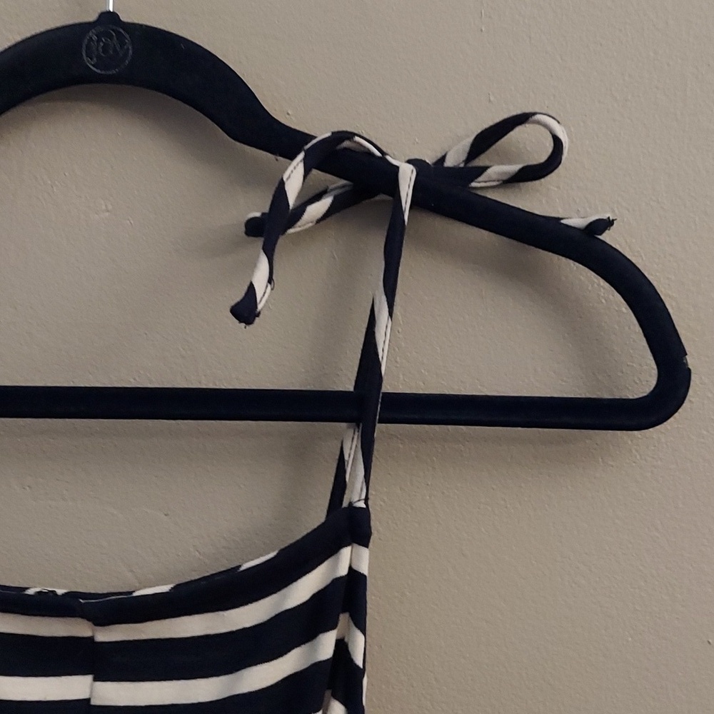 MONTEAU Navy and White Striped Sleeveless Jumper With Waist Sash - Picture 3 of 11